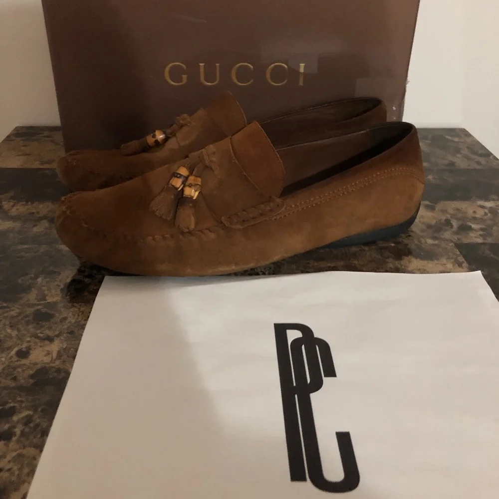 Gucci Moca Pelle S Gomma Suede Cudu Moccasin Loafers - Picture 1 of 10